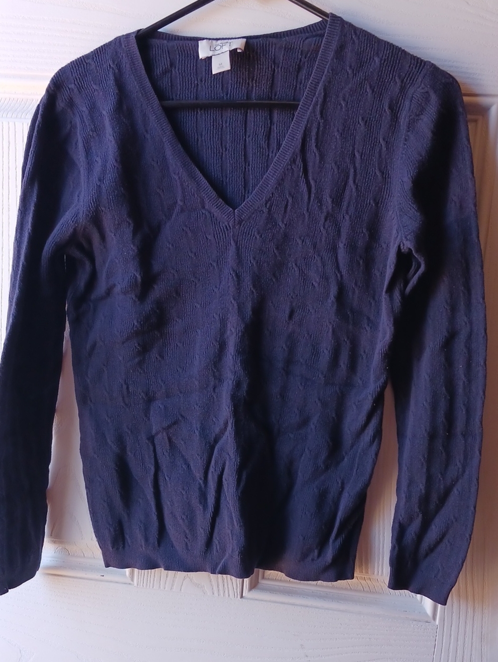 LOFT Navy V-Neck Cable Sweater